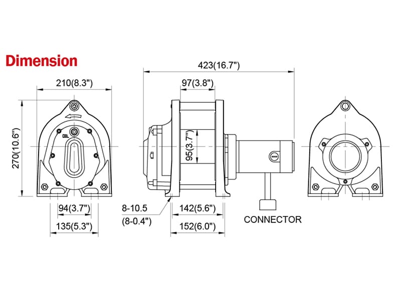 24V DC winch LPDH300 dims