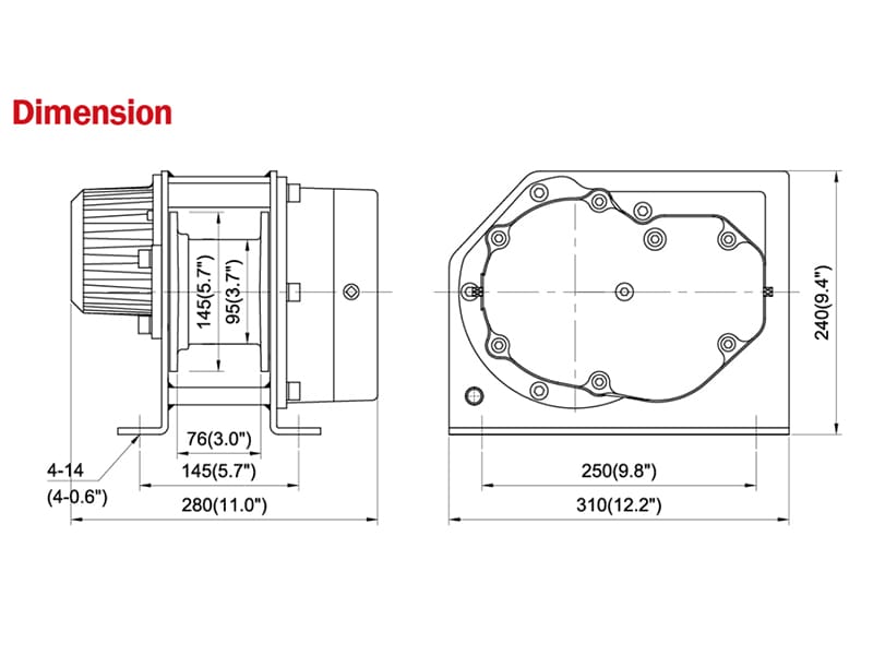 24V DC winch LPDH500 dims