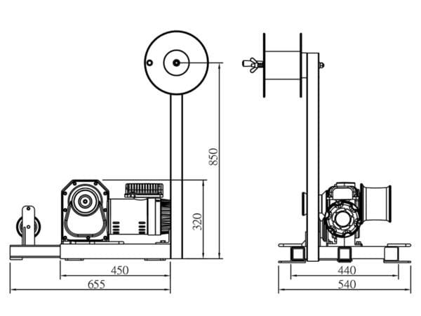 Capstan winch dimensions cable puller LCAP250