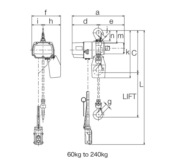 Compact Electric Chain Hoist Specs Single Speed with Hook Suspension Compact Electric Chain Hoist Specs Single Speed with Hook Suspension