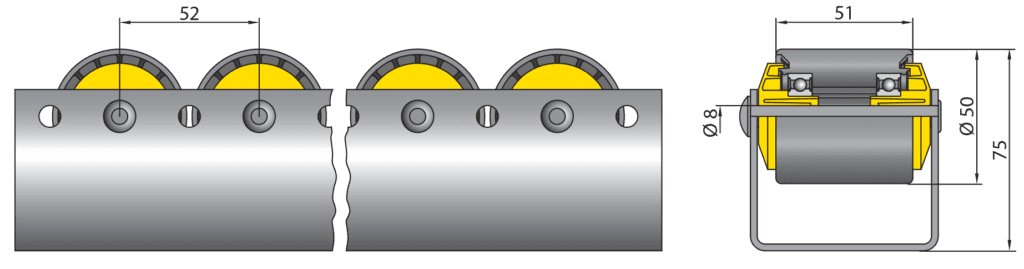 Conveyor Roller Track CBU50 poly roller Conveyor Roller Track CBU50 poly roller