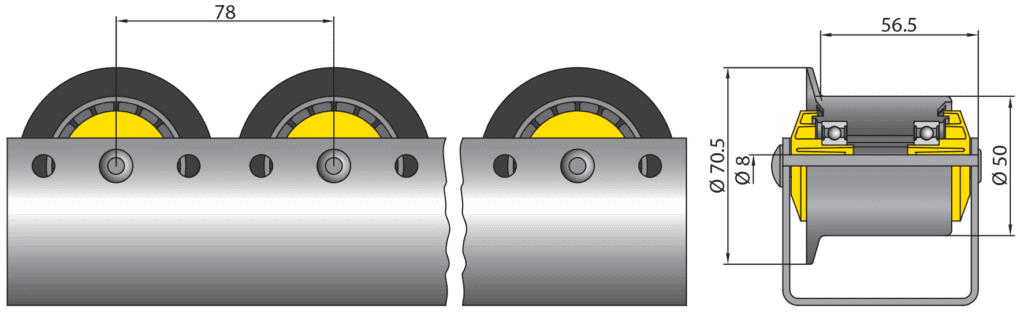 Conveyor Roller Track CBU50 poly roller with flange Conveyor Roller Track CBU50 poly roller with flange
