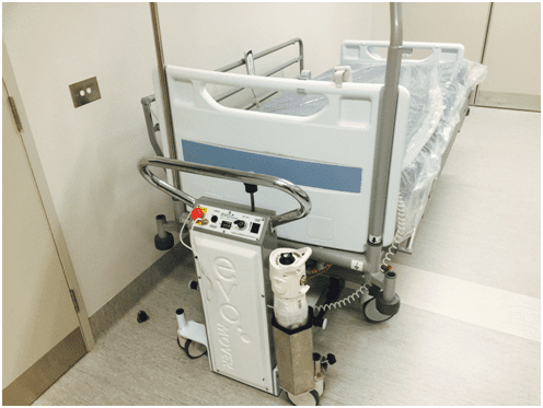 Evo Bed Mover attaching to hospital bed 2