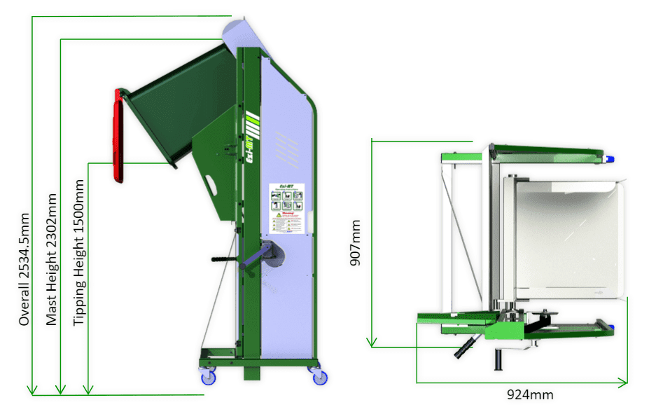 Ezi MT Wheelie Bin Tipper - Measurements