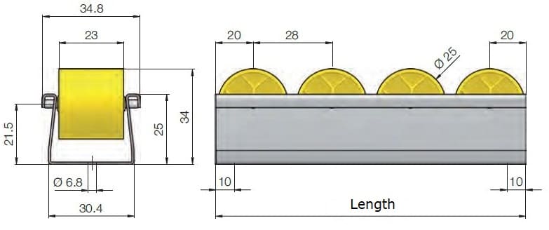 Floway Gravity Wheel Conveyor Track Dims