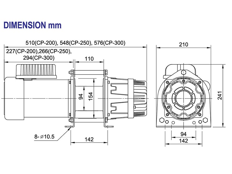 LACW200 Industrial Electric Winches CP200 dimensions