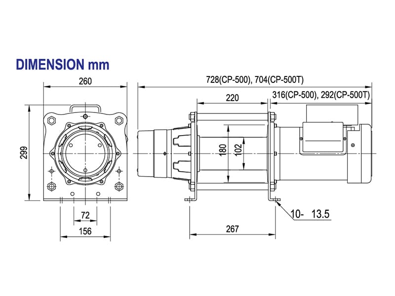 LACW305 Industrial Electric Winches CP500 dimensions