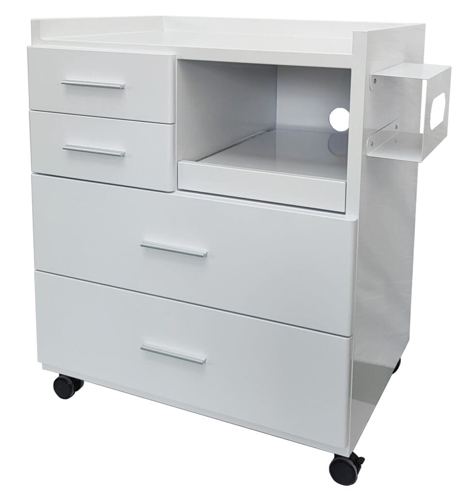 Medical Trolleys Workstation Powdercoated PCDUBL Podiatry Cabinets Double Front Angled