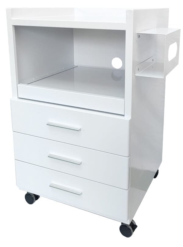 Medical Trolleys Workstation Powdercoated PCSING Podiatry Cabinets Single Drawers Front Angled