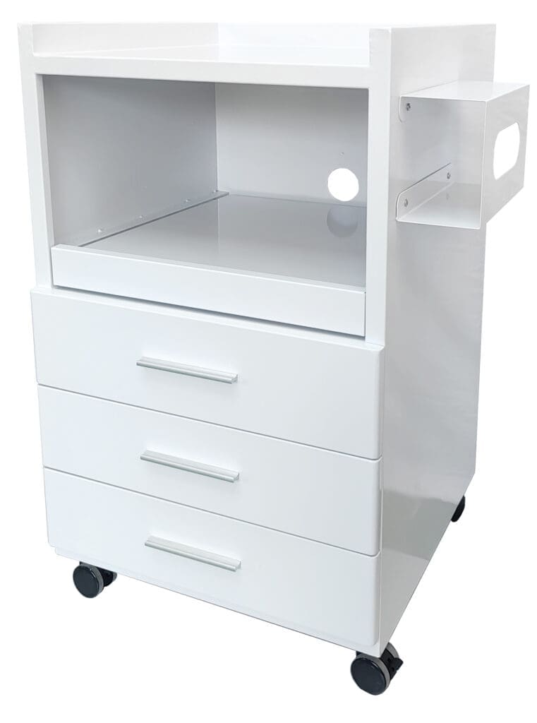 Medical Trolleys Workstation Powdercoated PCSING Podiatry Cabinets Single Drawers Front Angled