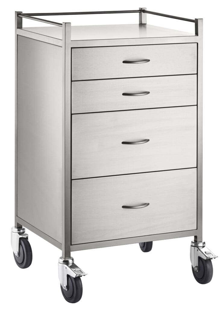 Stainless Steel Medical Trolleys 304 SSAT04 Stainless Steel Anaesthetic Trolley Four Drawer