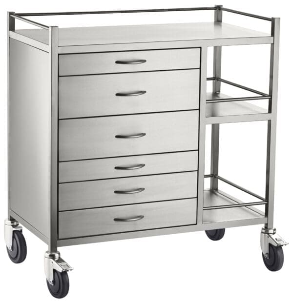 Stainless Steel Medical Trolleys 304 SSAT06 Stainless Steel Anaesthetic Trolley Six Drawer