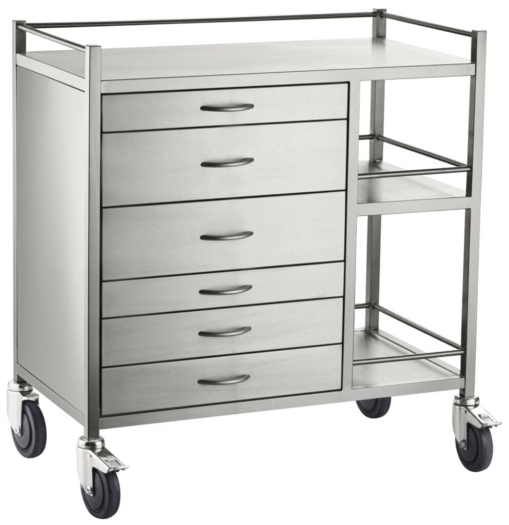Stainless Steel Medical Trolleys 304 SSAT06 Stainless Steel Anaesthetic Trolley Six Drawer