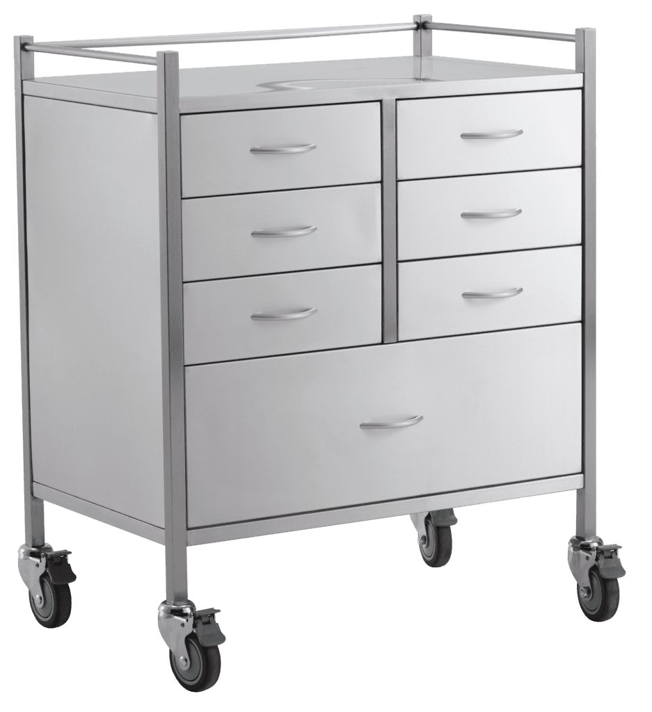 Stainless Steel Medical Trolleys 304 SSRT07 Stainless Steel Resus Trolley Seven Drawer