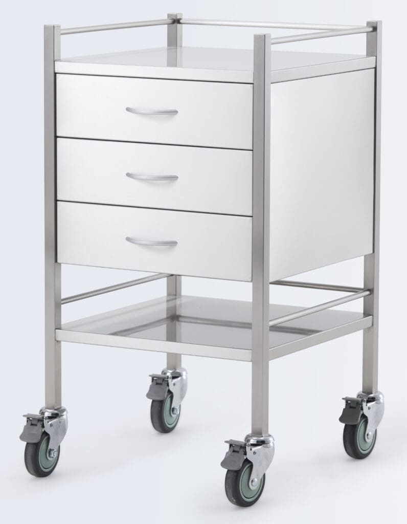 Stainless Steel Medical Trolleys 304 SST03 Stainless Steel Trolley Three Drawer