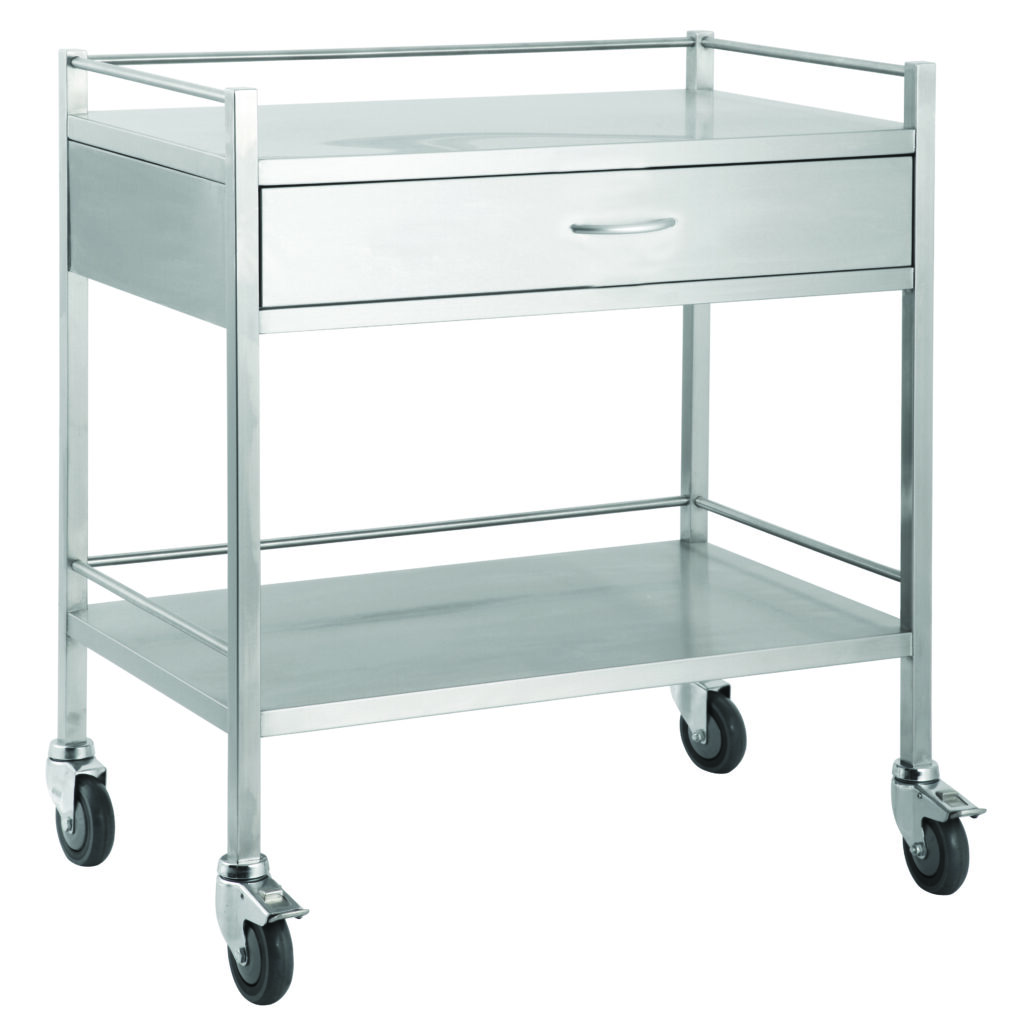 Stainless Steel Medical Trolleys 304 SSTD01 Stainless Steel Double Trolley One Drawer