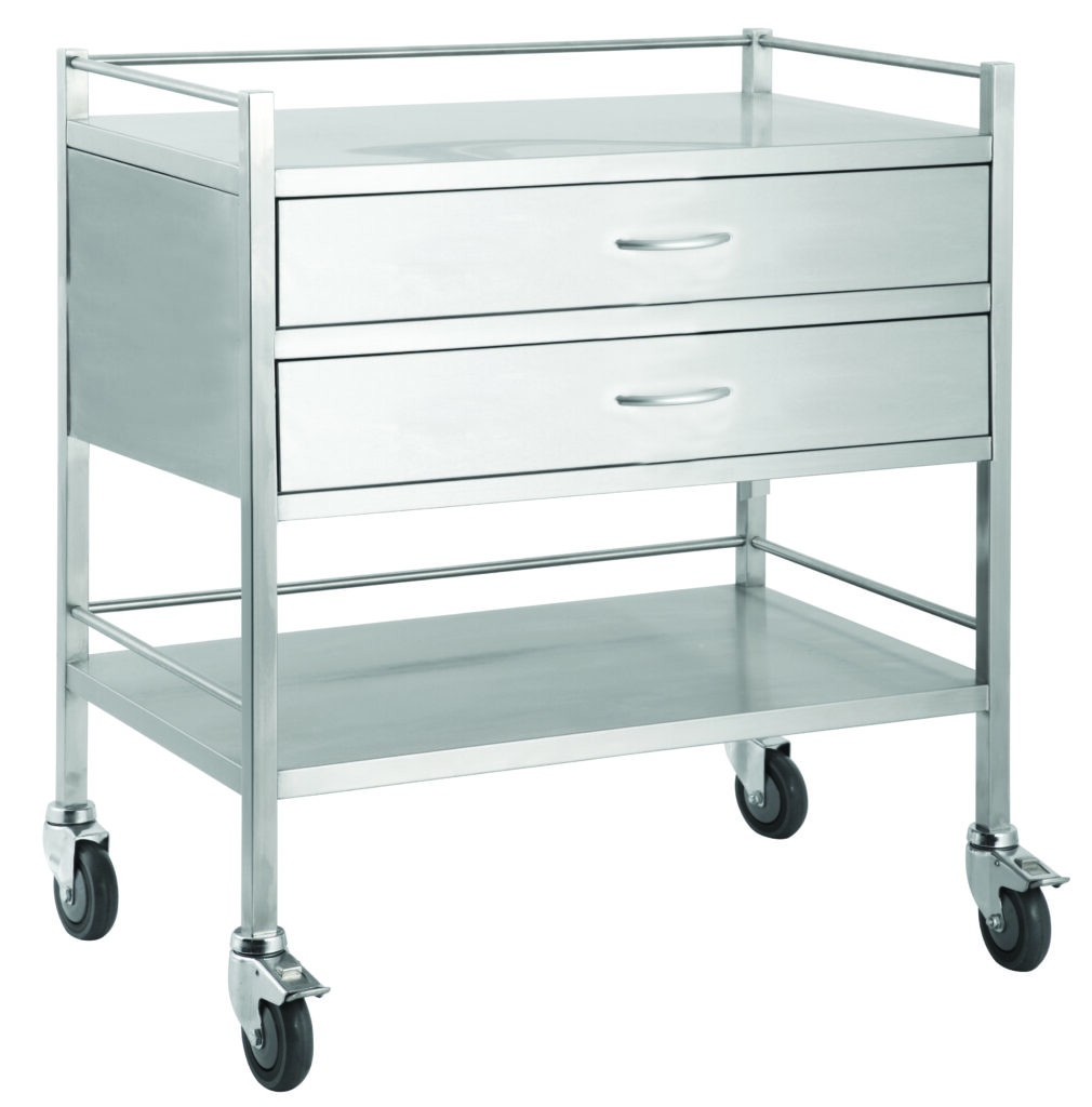 Stainless Steel Medical Trolleys 304 SSTD02 Stainless Steel Double Trolley Two Drawer