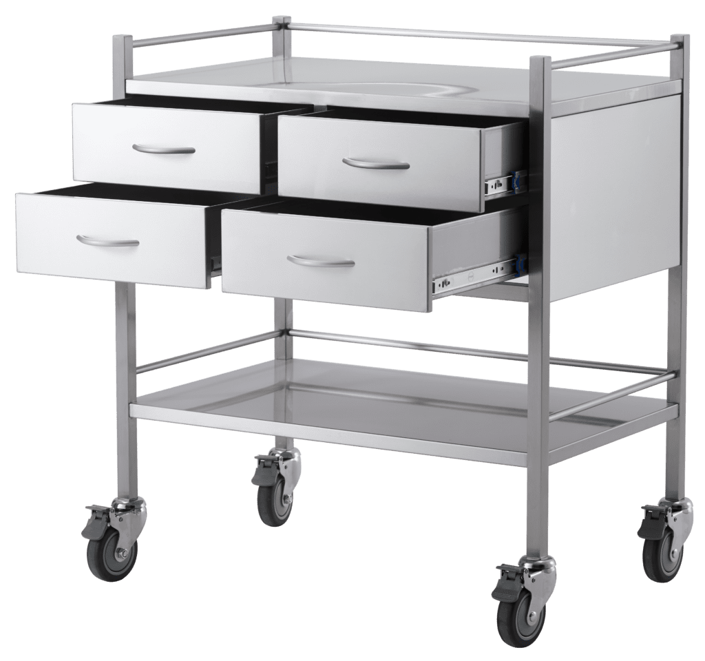 Stainless Steel Medical Trolleys 304 SSTD04 Stainless Steel Double Trolley Four Drawer (3)