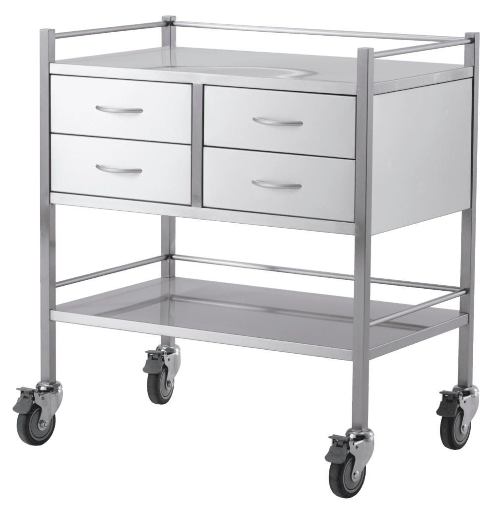 Stainless Steel Medical Trolleys 304 SSTD04 Stainless Steel Double Trolley Four Drawer