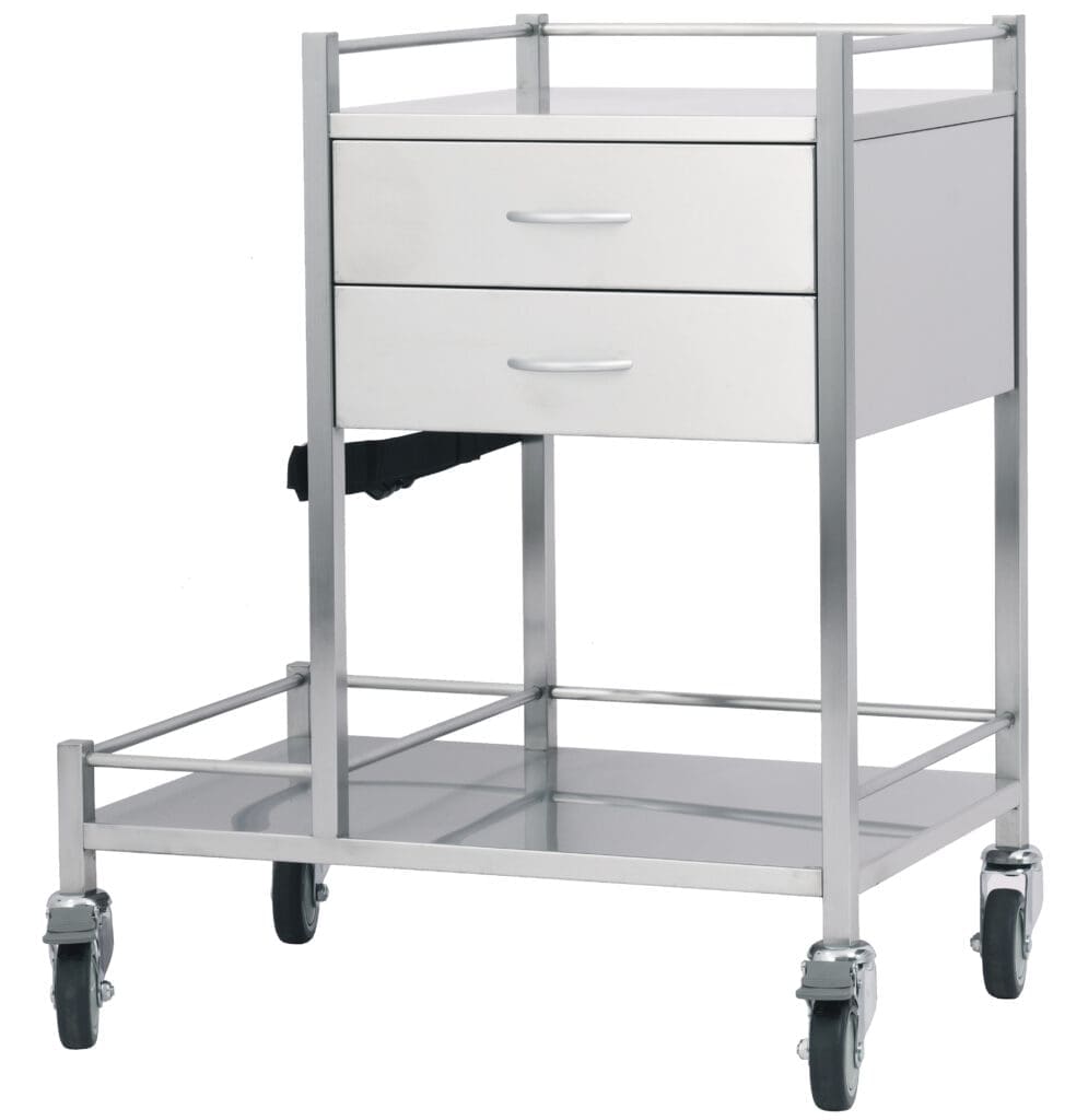 Stainless Steel Medical Trolleys SST02OXY Two Drawer Oxygen Trolley (1)