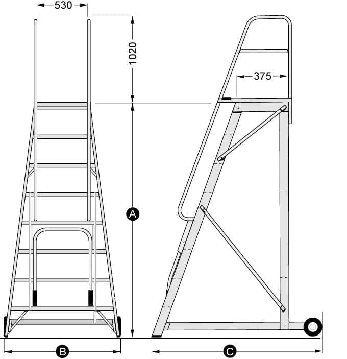 Tracker Step Thru Access Platforms Dimensions